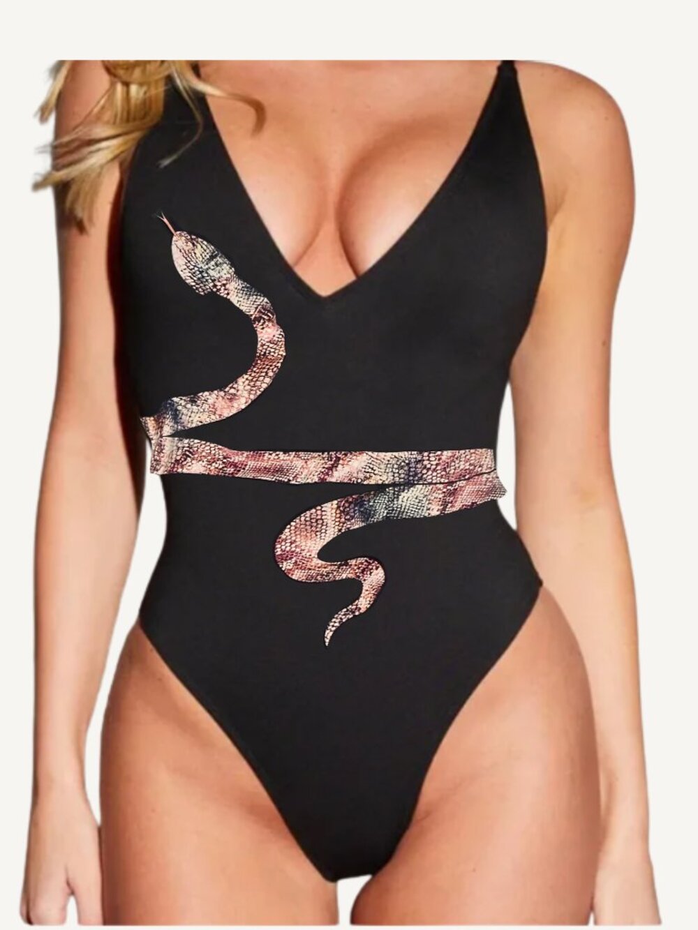 NWT TA3 Shaping Swimwear Hi Cut Plungey Large Short in Placement Snake
